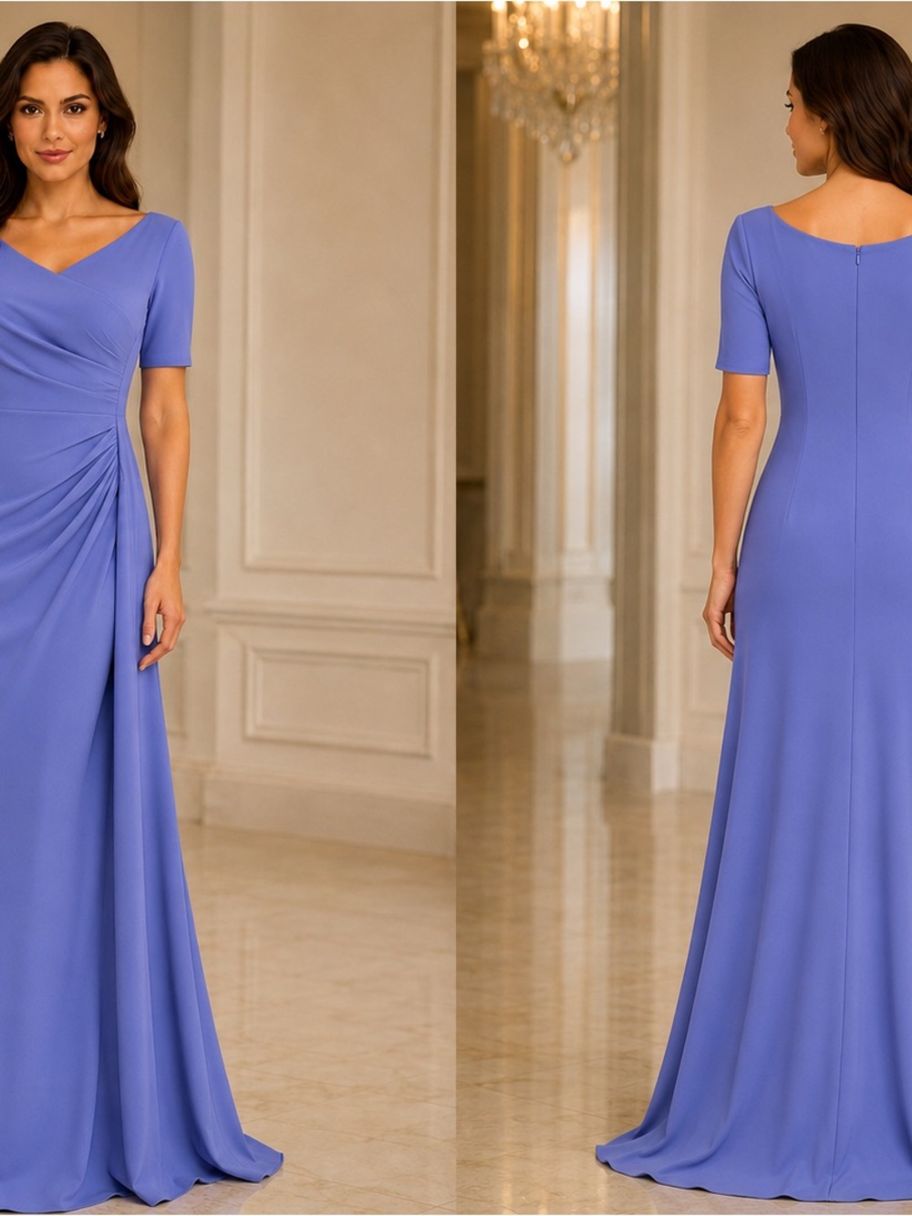 Tadashi Shoji Lavender V-Neck Ruched Maxi Dress